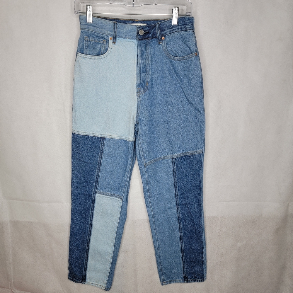 Pacsun High Rise Straight Jeans Blue Retro 80s Patchwork Dad Jeans Button Fly 26